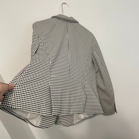 TALBOTS Plus Size Textured Checked Blazer Cream Black Check One Button Jacket 1X - Picture 12 of 16